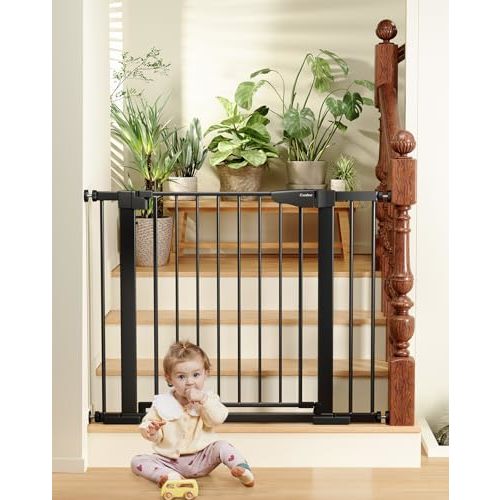 Cumbor 29.7-40.6" Baby Gate for Stairs, Baby Essential Safety Gate, Mom's Choice Awards Winner-Dog Gate for Doorways, Pressure Mounted Auto-Close Pet Gates for Dogs Indoor, Durable Child Gate, Black