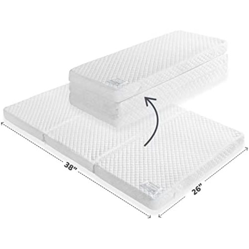 Tri-fold Pack n Play Mattress Pad, Portable Foldable Pack and Play Mattress, Dual Sided Playard Pad Playpen Foam for Baby & Toddlers, Mattress for Pack and Play Crib(38''x26''), Includes Carry Bag