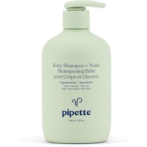 Pipette Baby Shampoo and Body Wash - Fragrance Free, Tear-Free Bath Time, Hypoallergenic, Moisturizing Plant-Derived Squalane, New Formula, 11.8 fl oz