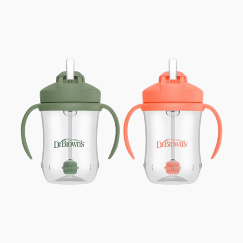 Dr. Brown's Baby's 1st STRAW Cup (2 Pack) - Coral & Olive Green, 9 Oz