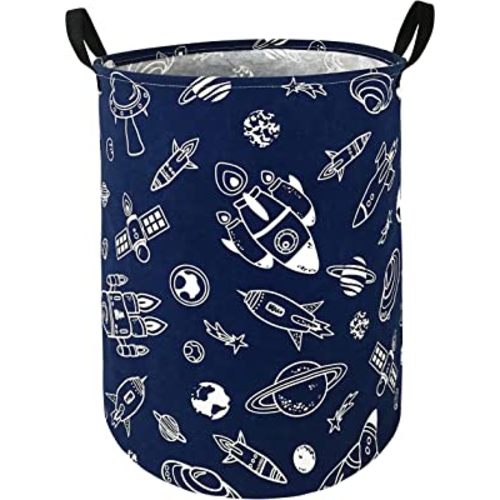 Round Spacecraft Pattern Laundry Hamper Storage Basket Organizer Hamper Storage Bins for Clothes Toys Box Nursery Hamper Gift Basket with Handles