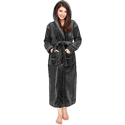 NY Threads Womens Fleece Hooded Bathrobe Plush Long Spa Robe