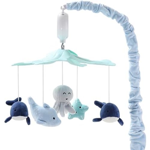 The Peanutshell Crib Mobile for Boys or Girls - Light and Dark Blue Musical Baby Crib Mobile with 12 Lullabies, Ocean Baby Mobile Crib Nautical Nursery Decor