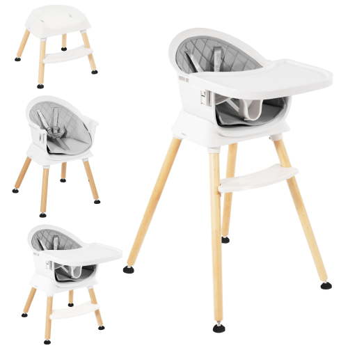 Signature Fitness Multi-Purpose Wooden High Chair，Modern Baby and Toddler Feeding Chair, Easy-to-Clean，with Adjustable Design