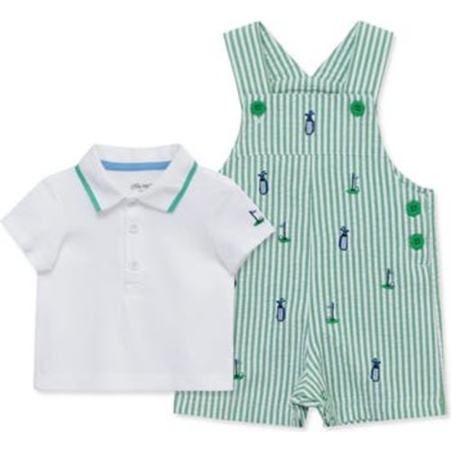 Cotton Golf Polo & Stripe Shortalls Set, 9M