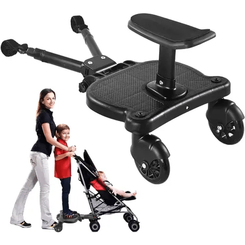 2025 New-Universal Stroller Board with Detachable Seat, 2in1 Sit and Stand Stroller Glider Board for Most Strollers, Holds Children Up to 55 LBs Stroller Standing Board (Black)