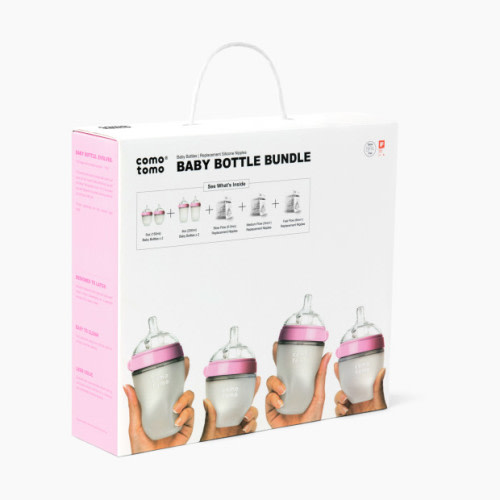 Silicone Baby Bottle Bundle Starter Gift Set - Pink