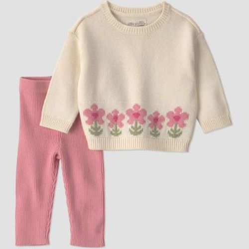 Little Planet By Carter's Baby Girls' 2pc flower sweater and pants set - Cream/pink Newborn