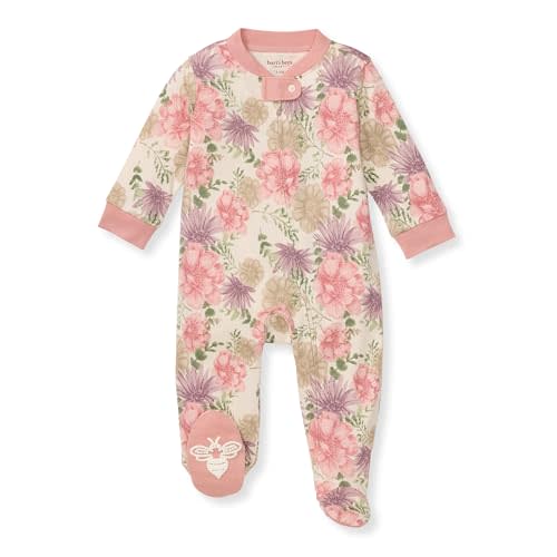 Burt's Bees Baby Girls Footed One-Piece Pajamas, Sleep and Play Loose Fit, 100% Organic Cotton, Sizes NB to 6-9 Months