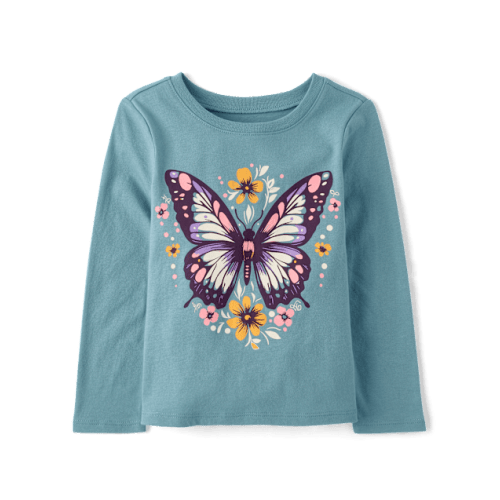 Baby And Toddler Girls Flower Crown Fox Graphic Tee - Blue