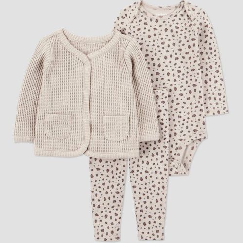 Carter's Just One You® Baby Girls' 3pc Thermal Cheetah Printed Jacket & Pants Set - Tan