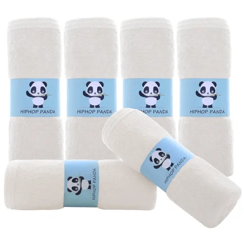 HIPHOP PANDA Baby Washcloths, Rayon Made from Bamboo - 2 Layer Ultra Soft Absorbent Newborn Bath Face Towel - Reusable Baby Wipes for Delicate Skin - Ivory, 6 Pack