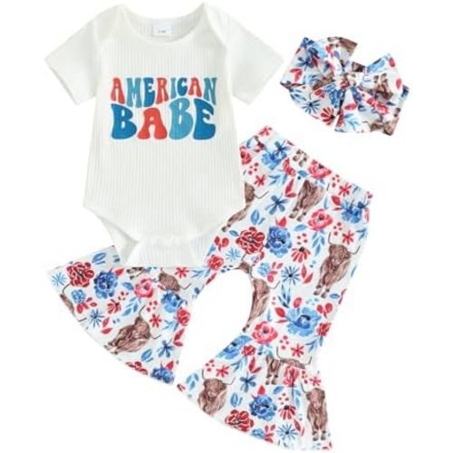 4th Of July Newborn Girl Outfits American Babe Short Sleeve Onesie Bell Bottoms Set Memorial Day Outfit Baby Girl