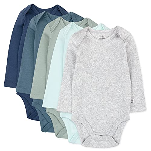 HonestBaby baby-boys 5-pack Long Sleeve Bodysuits One-piece 100% Organic Cotton for Infant Baby Boys, Unisex