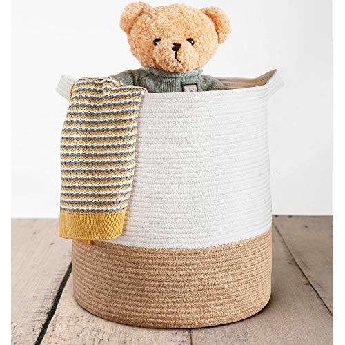 CHLO + KAI Cotton Rope Basket,Extra Large Woven Storage Basket and Blanket Basket,H18 x D15.5 Decorative Basket for Toy,Nursery,Baby Laundry,Plant and Bathroom,Large Laundry Basket with Handle