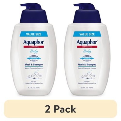 (2 pack) Aquaphor Baby Wash and Shampoo, Unscented Baby Shampoo and Wash, 25.4 Fl Oz Pump Bottle