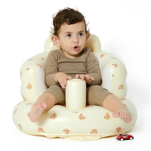 Baby Inflatable Seat for Babies 3-36 Months, Built in Air Pump Infant Back Support Sofa Toddler Chair for Sitting Up, Baby Floor Seater Gifts (Bear Head)