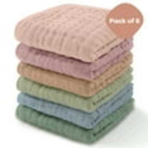 Comfy Cubs Baby Washcloths, Muslin Cotton Baby Towels, Large 10”x10” Wash Cloths (Multi, Pack of 6)