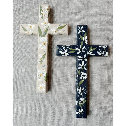 Hand Painted Modern Floral Wood Christian Cross