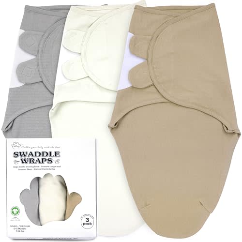 Bublo Baby Swaddles for Newborns - 3 Pack Organic Baby Swaddles for 0-3 Months - Baby Swaddle Sleep Sack - Infant Sleeping Swaddle Sack – Adjustable Swaddle Blanket Wrap Boy Girl (Brown-Cream-Grey)