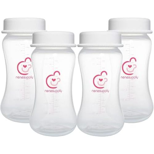 Nenesupply 9oz 4 Count Wide Neck Breast Pump Bottles Use for Pumping with Spectra S1 S2 9 Plus Breast Pumps. Replace Spectra Bottles for Pumping Breastmilk Storage and Collection Bottles