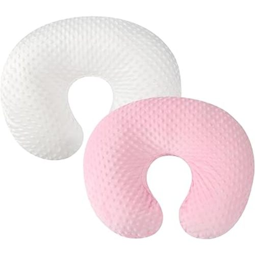 Minky Nursing Pillow Cover Set 2 Pack Nursing Pillow Slipcovers, Ultra Soft Compatible with Boppy Pillow,Standard Pillow for Baby Boy Girl White and Pink