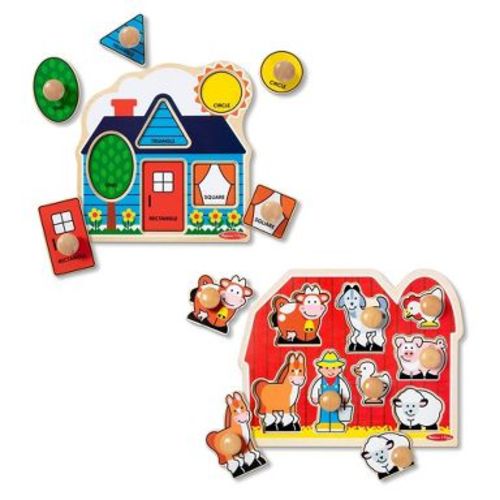 Melissa & Doug Wooden Jumbo Knob Puzzle 2pk for Baby and Toddler Boys' and Girls' – Large Farm, First Shapes