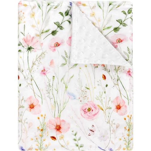 Super Soft Minky Toddler Blanket 30x40 Inches, Double Layer, Dotted Backing, Floral Baby Crib Blanket for Nursery, Car Seat, Pet, Colorful Flowers