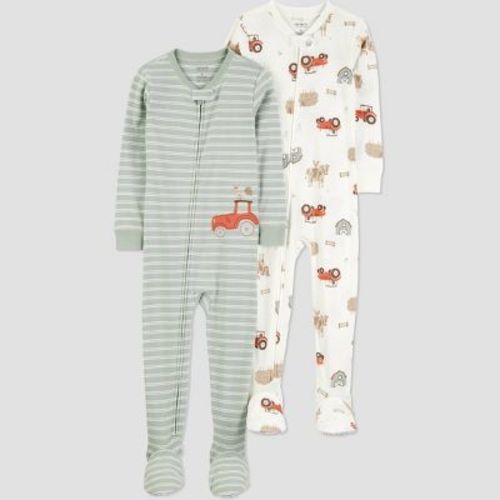 Carter's Just One You® Toddler Boys' 2pk Cotton Farm/Tractor Pajama Set - Ivory/Sage Green 3T