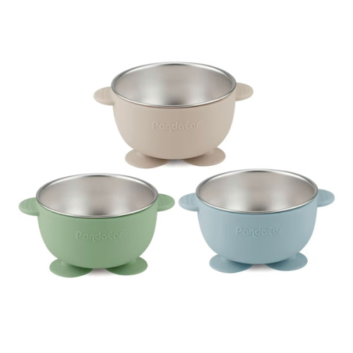 PandaEar 3 Pack Stainless Steel Baby Bowls with Suction, Non-Slip Toddler Bowls with Silicone Sleeve for Kids Infants Children, Unbreakable & Mess Free
