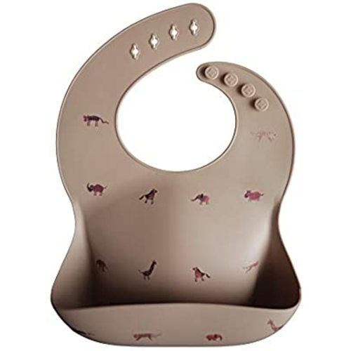mushie Silicone Baby Bib | Adjustable Fit Waterproof Bibs (Safari Tan)