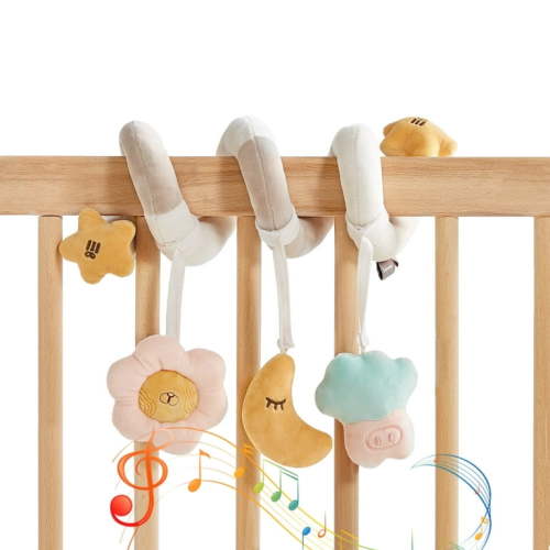 BanshiLi Baby Spiral Hanging Toys for Car Seats, Strollers, and Cribs | Infant Rattle & Plush Sensory Toys 0-12 Months, Beige