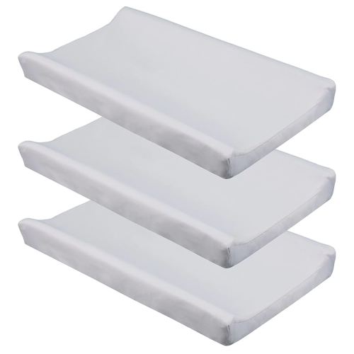 CaSaJa Gray Diaper Changing Pad Cover with Strap Holes Set of 3, Snug Fit 4-Sided Contoured Changing Table Pad 16x31 16x32, Fitted Change Pad Sheet Neutral, 100% Silky Soft Microfiber