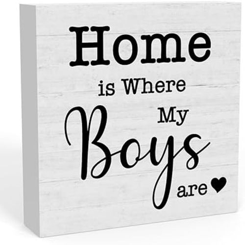 Home is Where My Boys are Sign, New Mom Gifts, Funny Mothers Day Gifts ideas for Mom Mother Mommy, Home Family Living Room Bedroom Decor 5 X 5 Inch