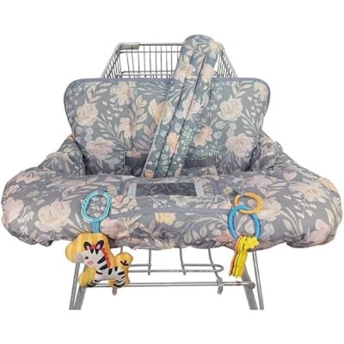 ICOPUCA Shopping Cart Cover for Baby, 2 in 1 cart Cover for Babies N high Chair Cover, Padded Grocery cart seat Cover for Baby Girl boy, with 1” Thick/Removable/Reversible Cushion, Flowers;
