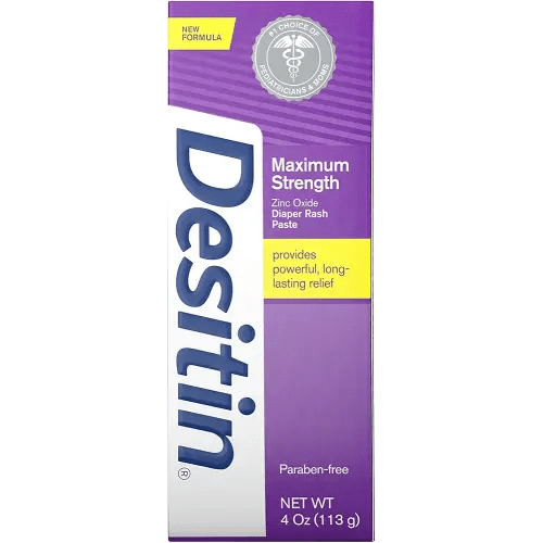 Desitin Maximum Strength Baby Diaper Rash Cream with 40% Zinc Oxide for Treatment, Relief & Prevention, Hypoallergenic, Phthalate- & Paraben-Free Paste, 4 oz