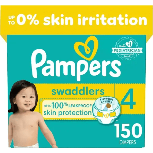 Pampers Swaddlers Diapers - Size 4, One Month Supply (150 Count), Ultra Soft Disposable Baby Diapers
