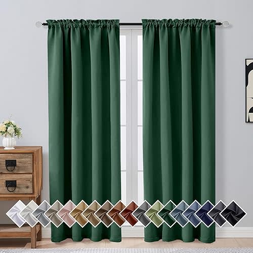 OVZME Christmas Green Blackout Curtains for Bedroom 72 Inch Length 2 Panels Set, Solid Thermal Insulated Energy Saving Window Curtains for Living Room, Dual Rod Pocket Window Drapes, 2x40Wx72L Inches