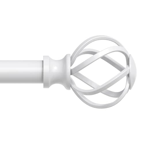 VOIIY Curtain Rods for Windows 18 to 45 Inch(1.5-3.75 Feet),3/4" Diameter White Drapery Rods with Twisted Cage Finials,Size:18-45 Inch