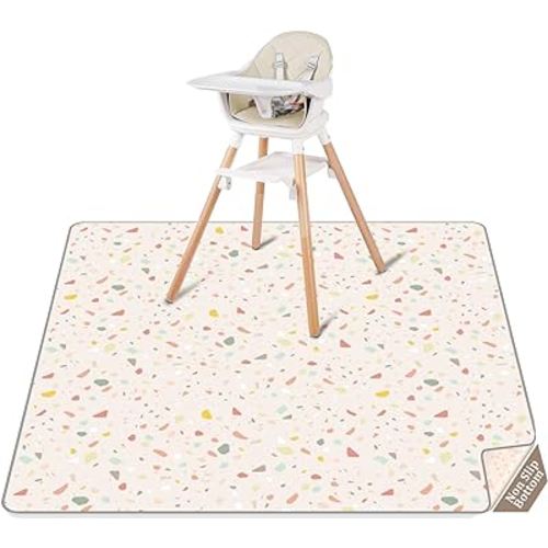 CLYMENE Splat Mat for Under High Chair | 51x51 Inch Anti-Slip Baby Splash Mat | Waterproof & Washable Spill Mat for Highchair Floor and Infant Play (Terrazzo Treasure)