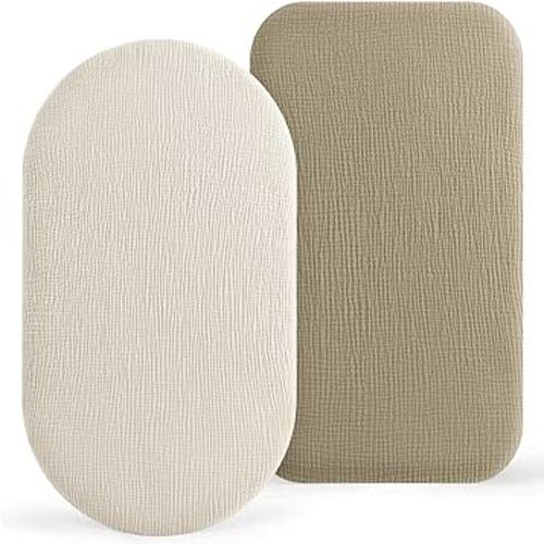 Bearmoss Bassinet Sheets - 2 Pack Muslin Cotton Bassinet Sheets Fits Oval and Rectangle Bassinet Mattress, Breathable and Skin-Friendly for Baby Boy and Girl (Cream&Olive Green)