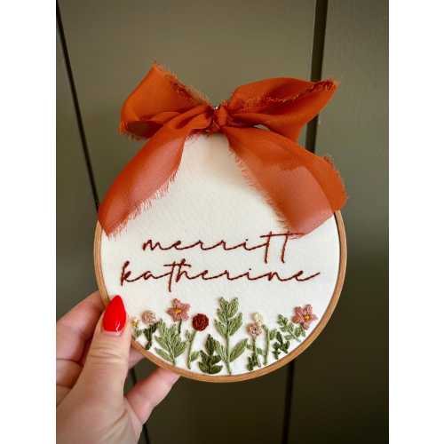 Hand Embroidered Name Hoop, Personalized Embroidery Hoop, Baby Name Announcement, Nursery Decor, Birth Announcement Sign, Baby Announcement