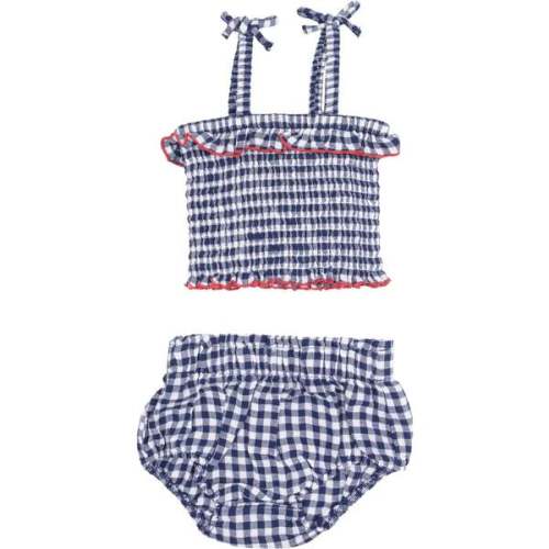 Smocked Ruffle Top and Bloomer, Navy Gingham - Angel Dear | Maisonette