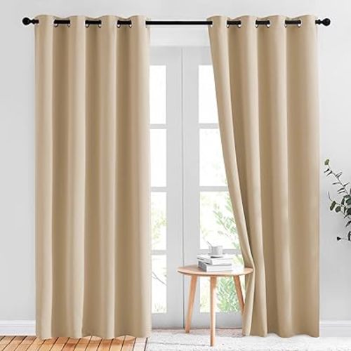 NICETOWN Biscotti Beige Blackout Curtains 84 inches Long for Bedroom - Thermal Insulated Solid Grommet Room Darkening Window Treatments Sound Reducing for Living Room (2 Panels, W52 x L84)