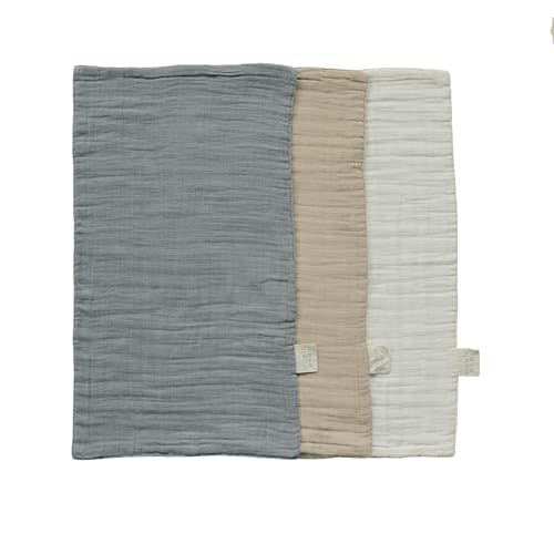 Mebie Baby Burp Cloths, Dusty Blue Print 3-Pack, Muslin Burp Cloth Set for Spit Up, Drool, and More, Boho Burp Cloths for Baby Boy and Girl, Baby Must Haves for Registry Lists and Gifts for Newborns