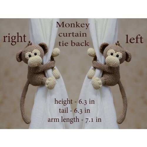 Brown Monkeys Curtain Tiebacks, Baby Room Decor Holder Monkey Doll Toy Monkey Healty Nursery Safari animals theme Valentines day