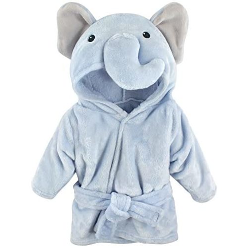 Hudson Baby Unisex Baby Plush Animal Face Robe, Blue Elephant, One Size, 0-9 Months