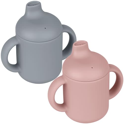 Mintlyfe Baby Sippy Cup, 2 Pack of Silicone Trainer Cup Toddler for Boys and Girls, Unbreakable, Spill Proof and Two Handle Learner Cup Sippy Cup for Toddlers, 4oz (Ether/Blush)