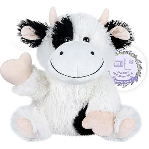 Heatable & Coolable Cow Stuffed Animal, Heated Stuffed Animals Heating Pad for Soothing & Relaxation, Lavender Scent Cow Plush for Stress Discomfort, Cows Gift for Kid & Aldult, Dairy Cattle