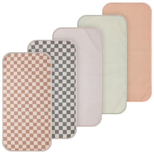 Hahafelt 5 Pcs 100% Cotton Waterproof Changing Pad Liners, 27.5 x 14 Inches Washable Changing Pad Liners Muslin Change Mat Checkerboard Change Pads Covers for Baby(Warm,Neutral)